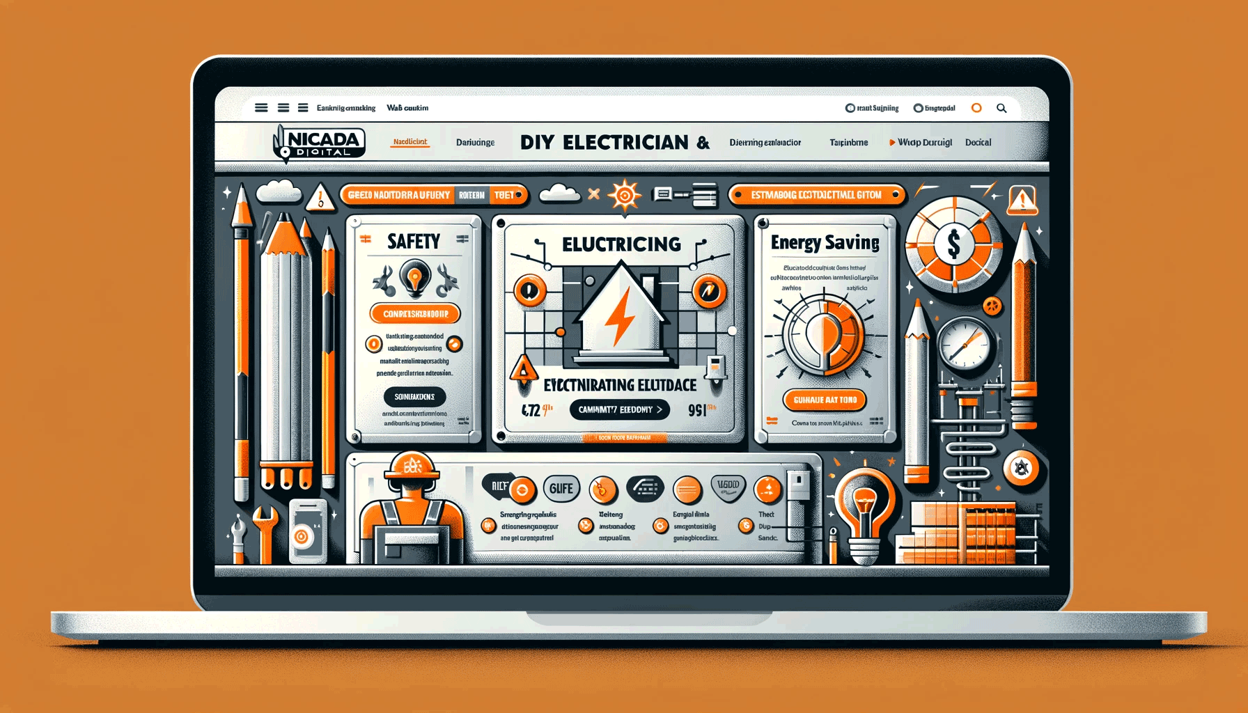 Image showcasing an engaging and informative section of an electrician's website, such as safety tips, DIY and electrical guides