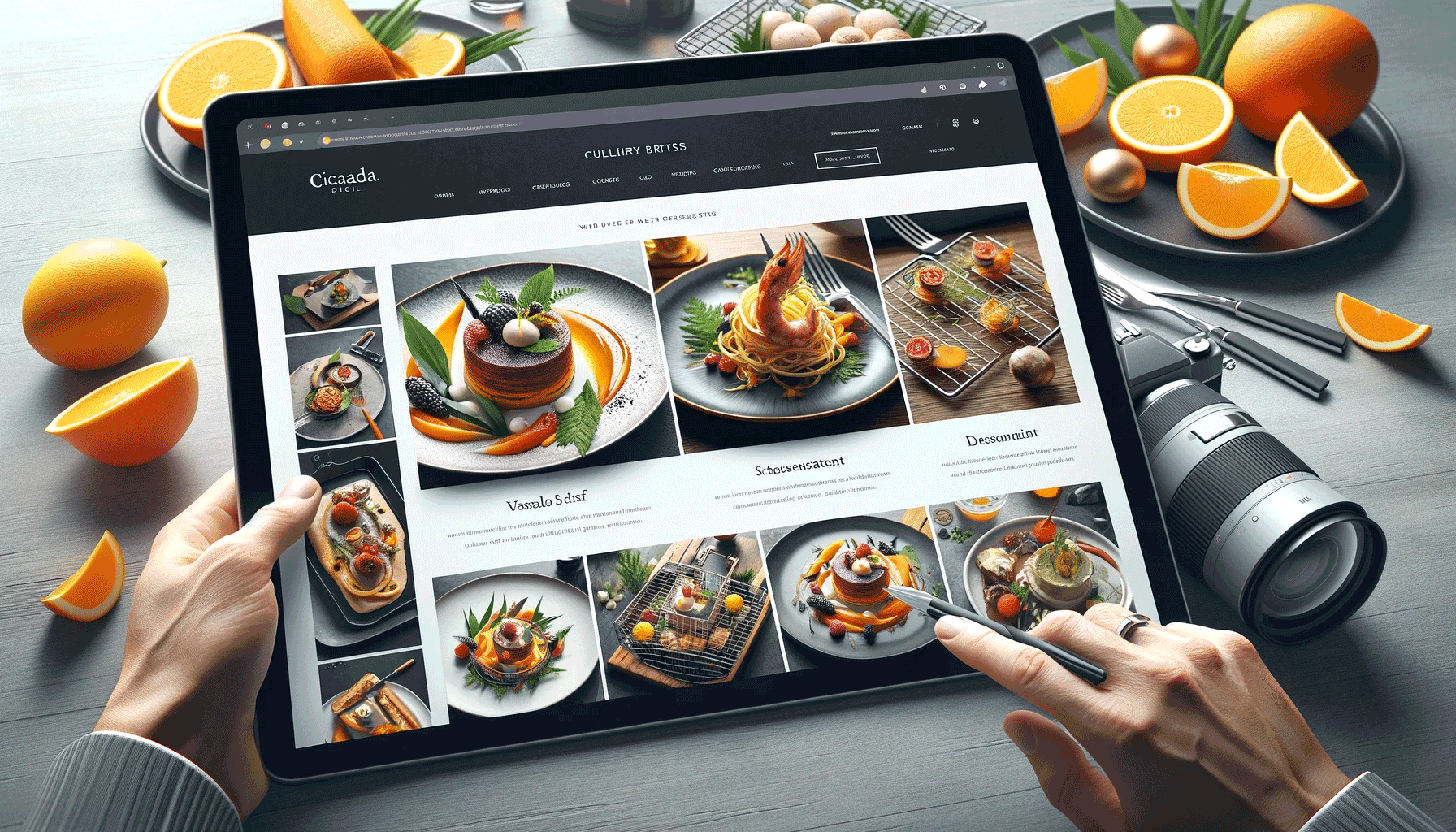 Image showing a beautifully designed website page featuring high-quality images of gourmet dishes to support 'Web Design for Chefs'